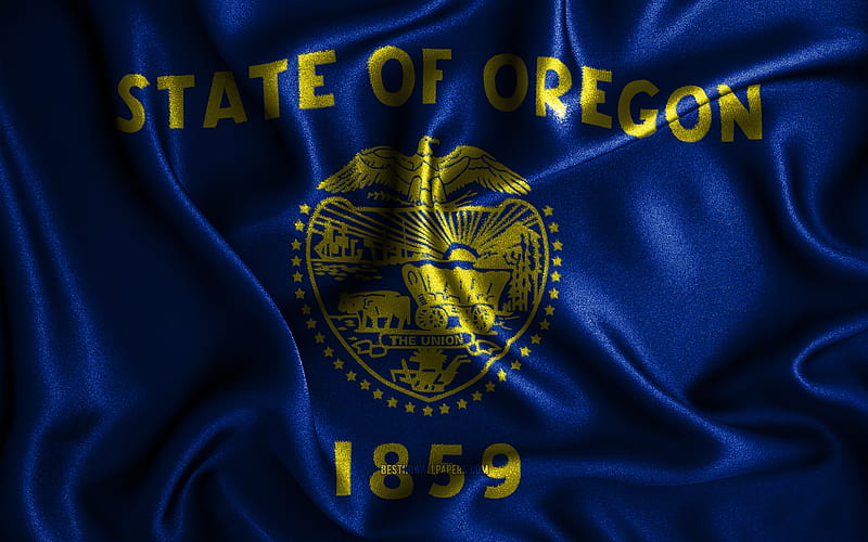 Oregon flag, silk wavy flags, american states, USA, Flag of Oregon, fabric flags, 3D art, Oregon, United States of America, Oregon 3D flag, US states, HD wallpaper