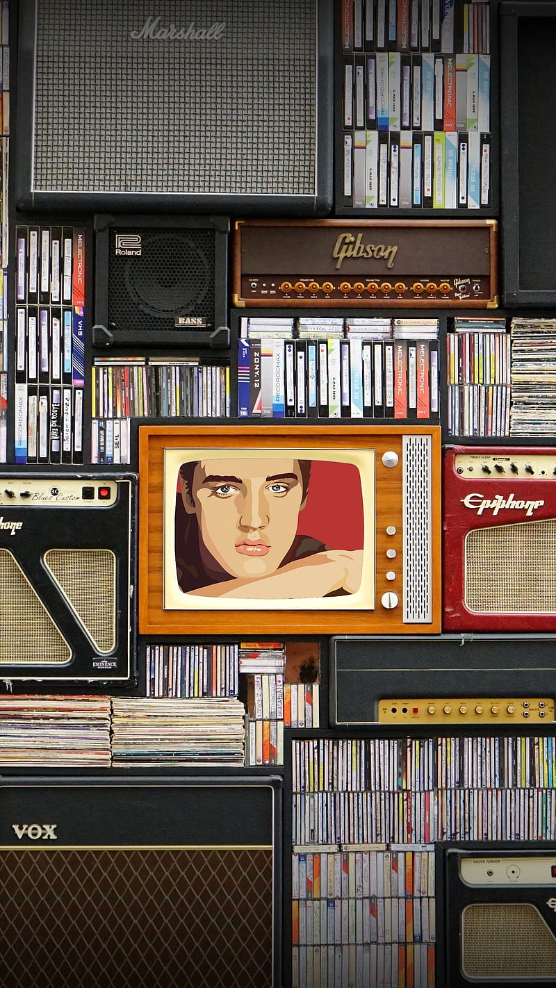 Retro Music , portrait, players, vinyl, elvis presley, HD phone wallpaper