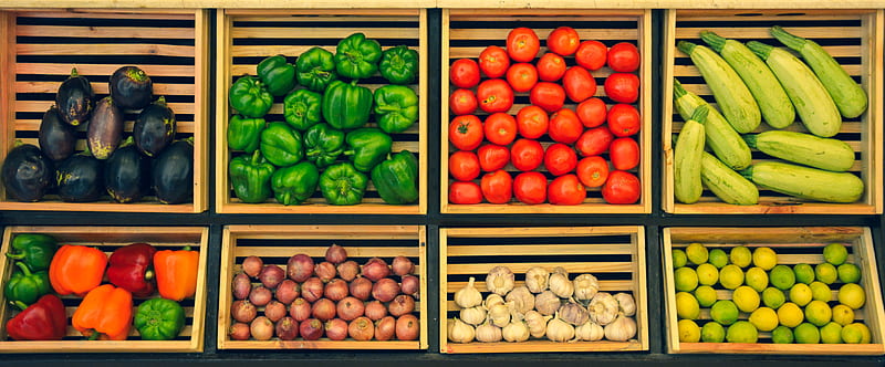 assorted vegetables on brown wooden crate, HD wallpaper