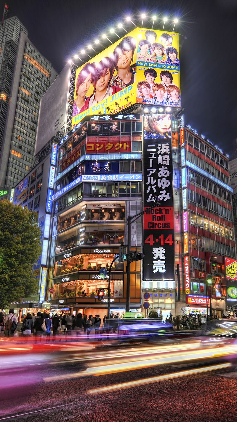 Cities, People, Night, City, Building, Light, Japan, Street, Tokyo, , Time Lapse, Billboards, HD phone wallpaper
