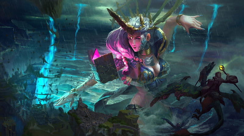 Deity of destruction, fantasy, luminos, girl, millennium war, pink, Ying zheng, blue, HD wallpaper