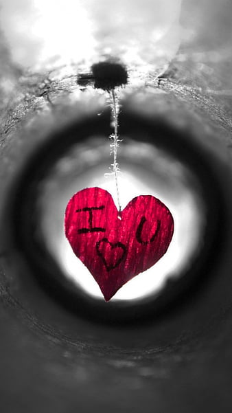 Red heart , art, black, i love you, HD mobile wallpaper