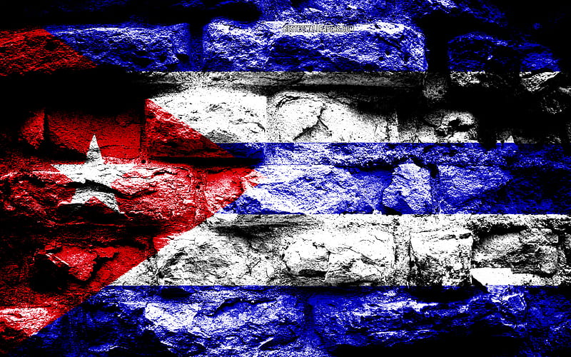 Cuba flag, grunge brick texture, Flag of Cuba, flag on brick wall, Cuba, Europe, flags of North America countries, HD wallpaper