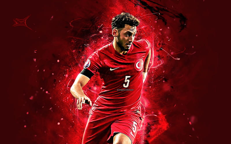 Hakan Calhanoglu, match, Turkey National Team, abstract art, Calhanoglu, soccer, footballers, neon lights, Turkish football team, HD wallpaper