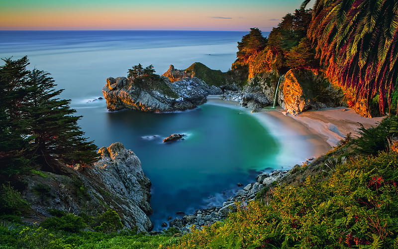 America ocean, sunset, coast, harbor, California, USA, HD wallpaper