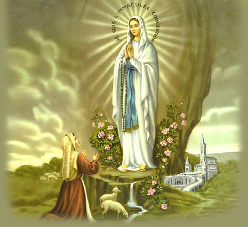Our Lady of Lourdes, christ, jesus, bernardette soubirous, virgin, mary, lourdes, HD wallpaper