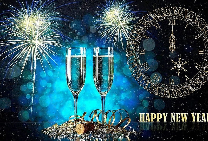 A toast to new year, glases, toast, new, clock, year, HD wallpaper