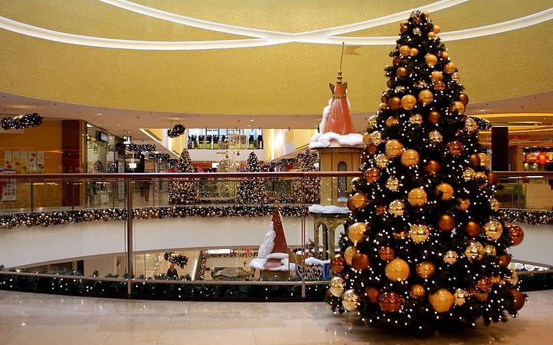 tree, shopping center, holiday, Christmas Shopping, HD wallpaper