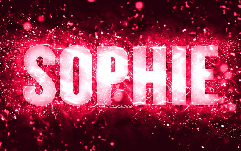 Happy Birtay Sophie, pink neon lights, Sophie name, creative, Sophie Happy Birtay, Sophie Birtay, popular american female names, with Sophie name, Sophie, HD wallpaper