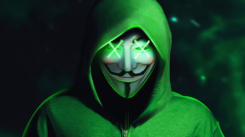 Green Hoodie Anonymus Mask , anonymus, mask, hoodie, HD wallpaper