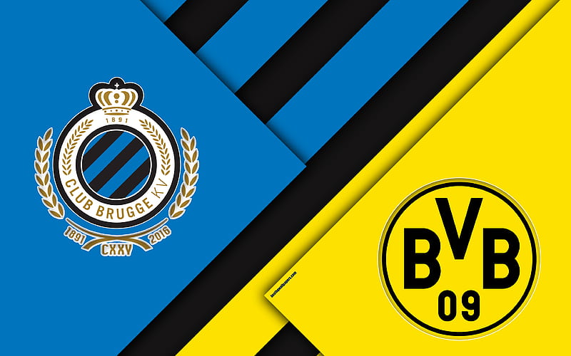 Club Brugge KV vs Borussia Dortmund, material design, color abstraction, logos, promo, UEFA Champions League, football match, Borussia Dortmund, Europe, HD wallpaper