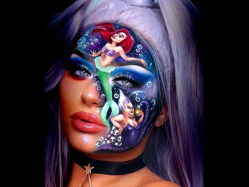 Funky Little Mermaid, women are special, funky hair face art, album, color on black, Little Tillage, female trendsetters, HD wallpaper