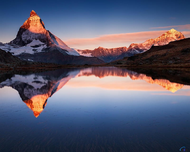 Lake in the Alps, Mount Matterhorn, metterhorn, snow, mount, nature, reflection, lake, HD wallpaper