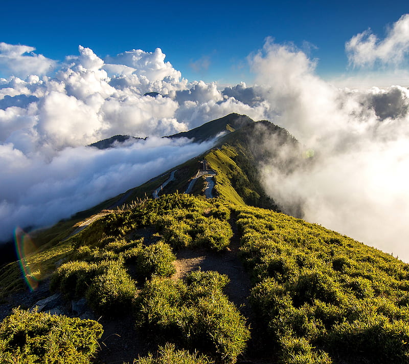 Mountains, clouds, path, sky, HD wallpaper
