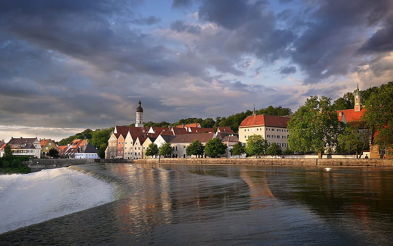 Landsberg, Bavaria, Germany, river, Germany, landscape, town, HD wallpaper