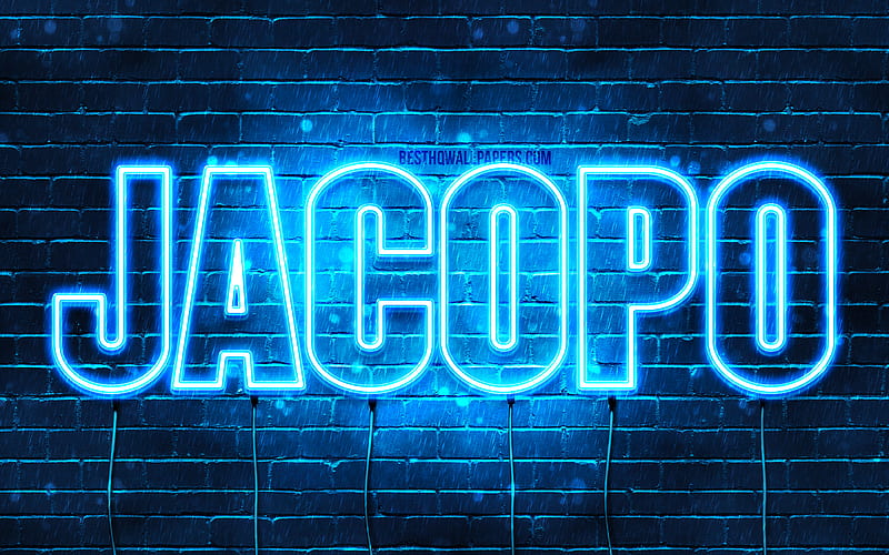 Jacopo with names, Jacopo name, blue neon lights, Happy Birtay Jacopo, popular italian male names, with Jacopo name, HD wallpaper