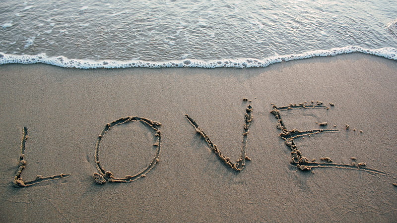 Love Word On Beach Sand Valentines, HD wallpaper