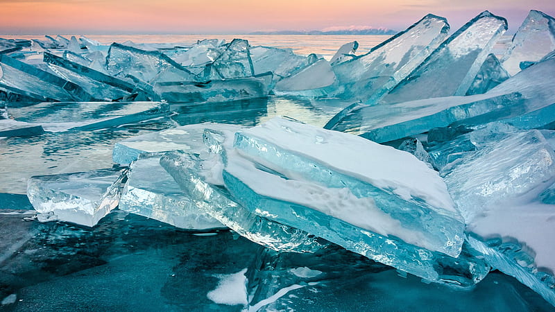 Lake Baikal ice in winter, Khuzhir, Olkhon Island, Russia. Windows 10 ...