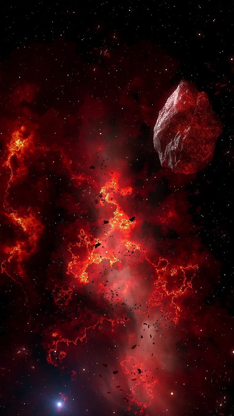 Red space, galaxy, night, rocks, sky, stars, universe, volcanic, HD phone wallpaper