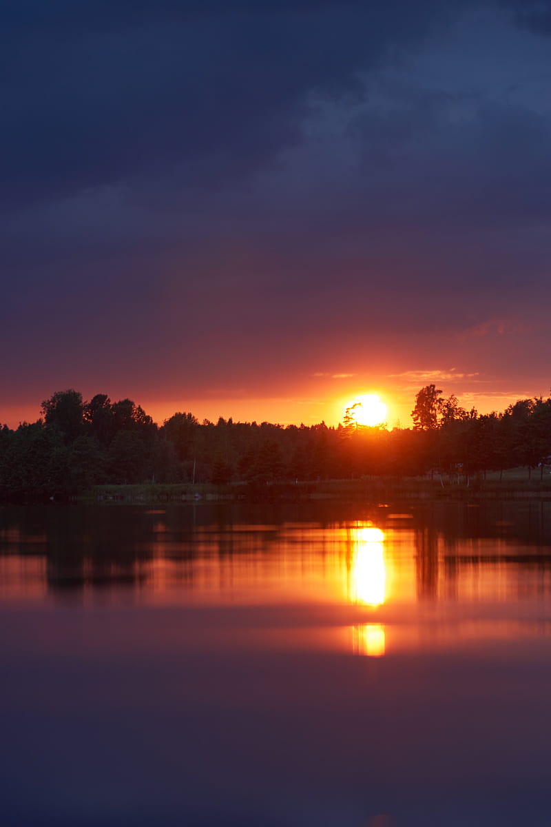 sunset, lake, sun, dusk, landscape, HD phone wallpaper