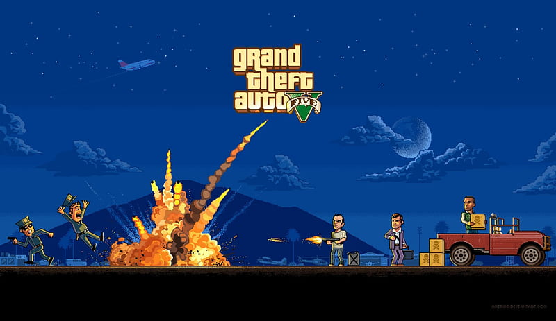 GTA 5 Pixel art, pixelart, fanart, indie, gta, pixel, grandtheftauto, HD wallpaper