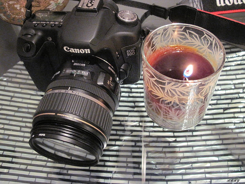 My Camera, candle, glass, graphy, black, camera, HD wallpaper