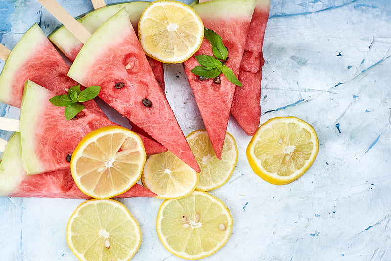 watermelon, lemon, wedges, fruit, citrus, HD wallpaper