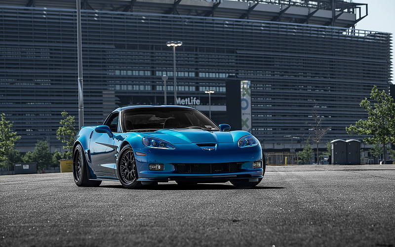 Chevrolet Corvette ZR1, 2018, blue sports coupe, front view, tuning Corvette, American sports cars, CCW Wheels, CCW HSP, Two-Piece Hybrid Forged Wheels, HD wallpaper