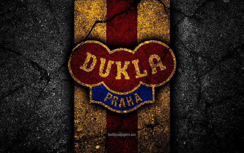 Dukla FC, emblem, football, Czech football club, black stone, 1 Liga, Dukla Praha, Czech Republic, asphalt textures, Czech First League, soccer, FC Dukla, HD wallpaper
