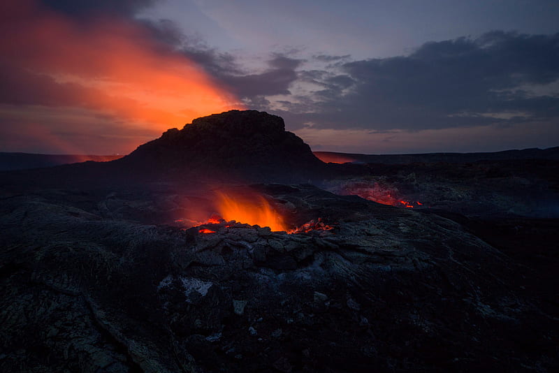 volcano, crater, hot, magma, fire, HD wallpaper