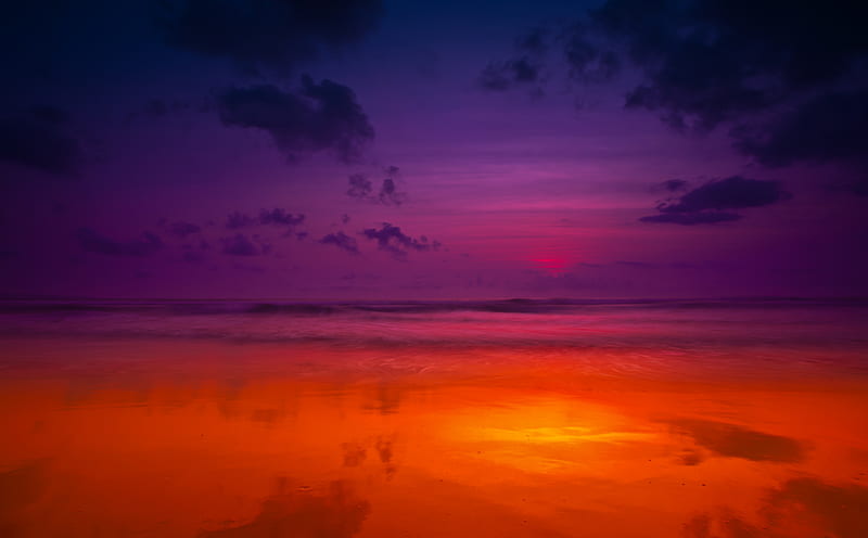 Beach Dramatic Sky Ultra, Nature, Sun & Sky, Blue, Orange, beach, Purple, Yellow, Sunset, Pink, Asia, Wave, Sand, Indonesia, Long, Clouds, Exposure, bali, denpasar, kuta, seminyak, HD wallpaper