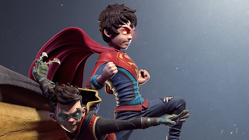 Kid Superman And Robin Digital Art, superman, robin, artwork, artist, digital-art, artstation, HD wallpaper