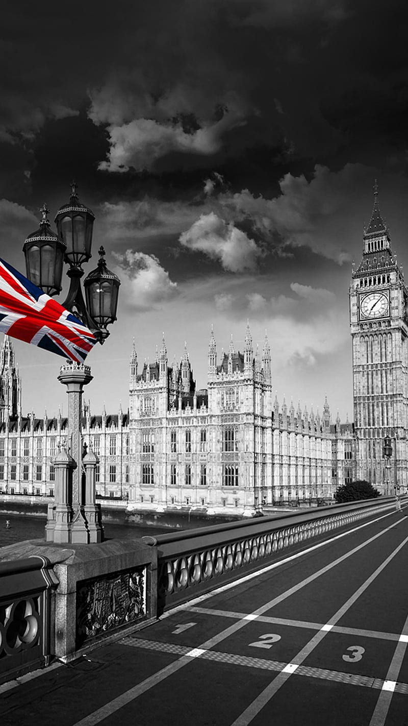 london, ben, big, black, bridge, britain, cloud, england, flag, great, sky, white, HD phone wallpaper
