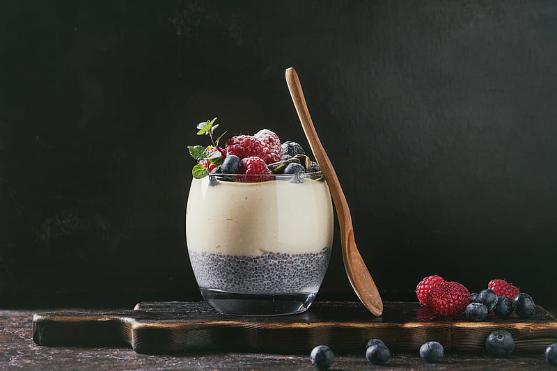 Sweet dessert, Raspberries, Blueberries, Dessert, Yogurt, HD wallpaper