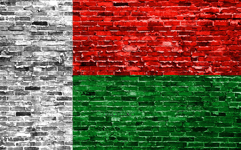 Madagascar flag, bricks texture, Africa, national symbols, Flag of Madagascar, brickwall, Madagascar 3D flag, African countries, Madagascar, HD wallpaper