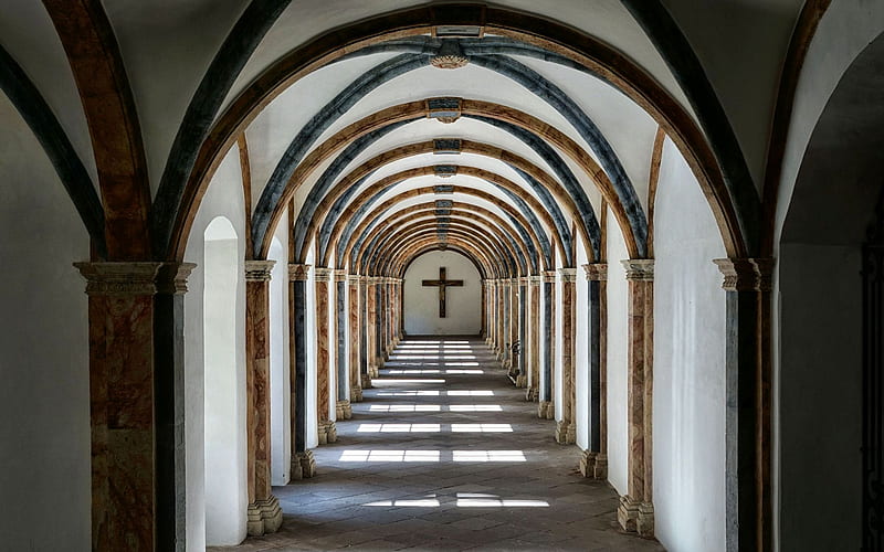 Monastery in Corvey, Germany, archway, cross, Germany, monastery, HD wallpaper