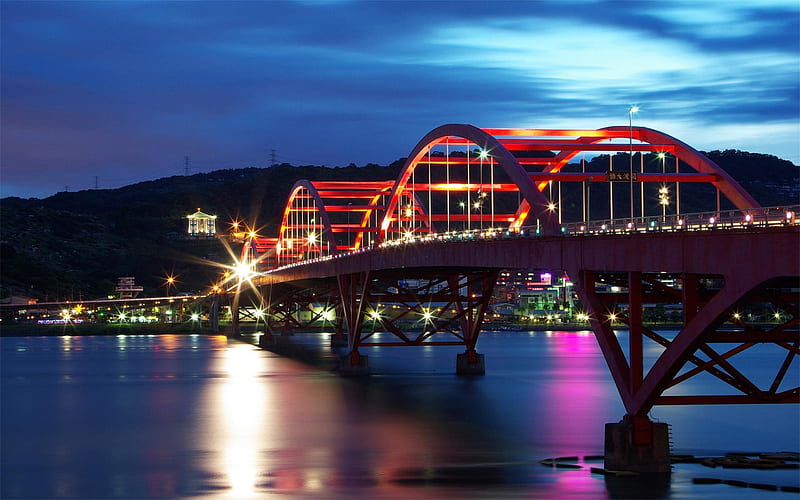 Bridge over the river night landscape-graphy, HD wallpaper