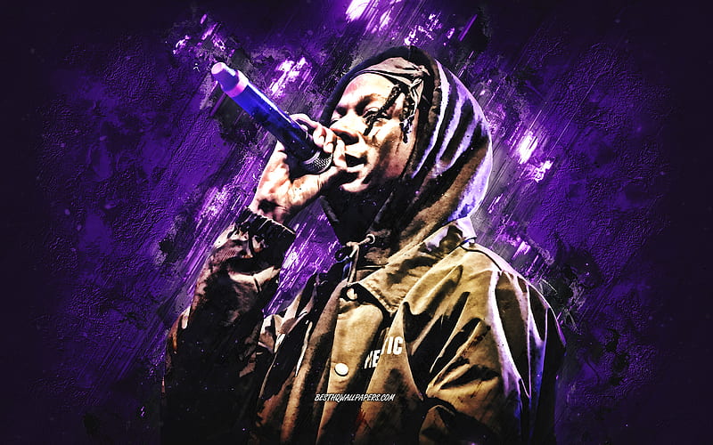 Joey Badass, american rapper, portrait, purple stone background, creative art, Jo-Vaughn Virginie, HD wallpaper