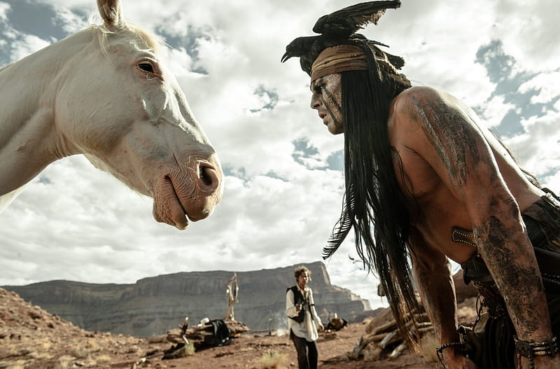 The Lone Ranger (2013), Johnny Depp Johnny Depp, male, movie, indian, man, horse, fantasy, The Lone Ranger, white, actor, disney, HD wallpaper