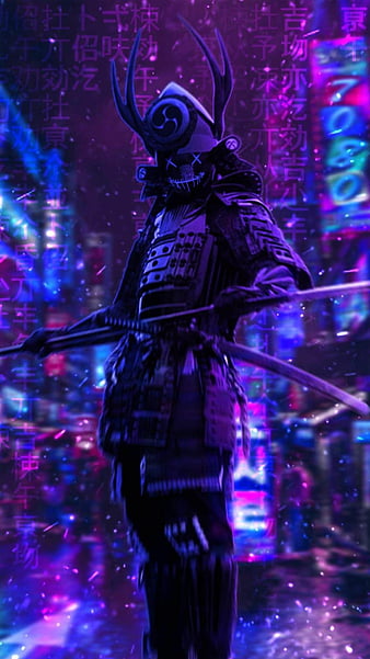 Neon Samurai Cyberpunk, HD wallpaper