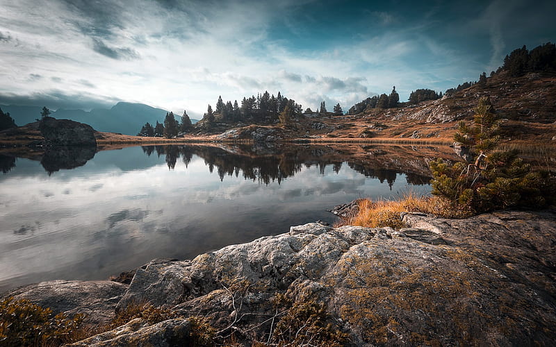 mountain lake, autumn, morning, sunrise, mountain landscape, HD wallpaper
