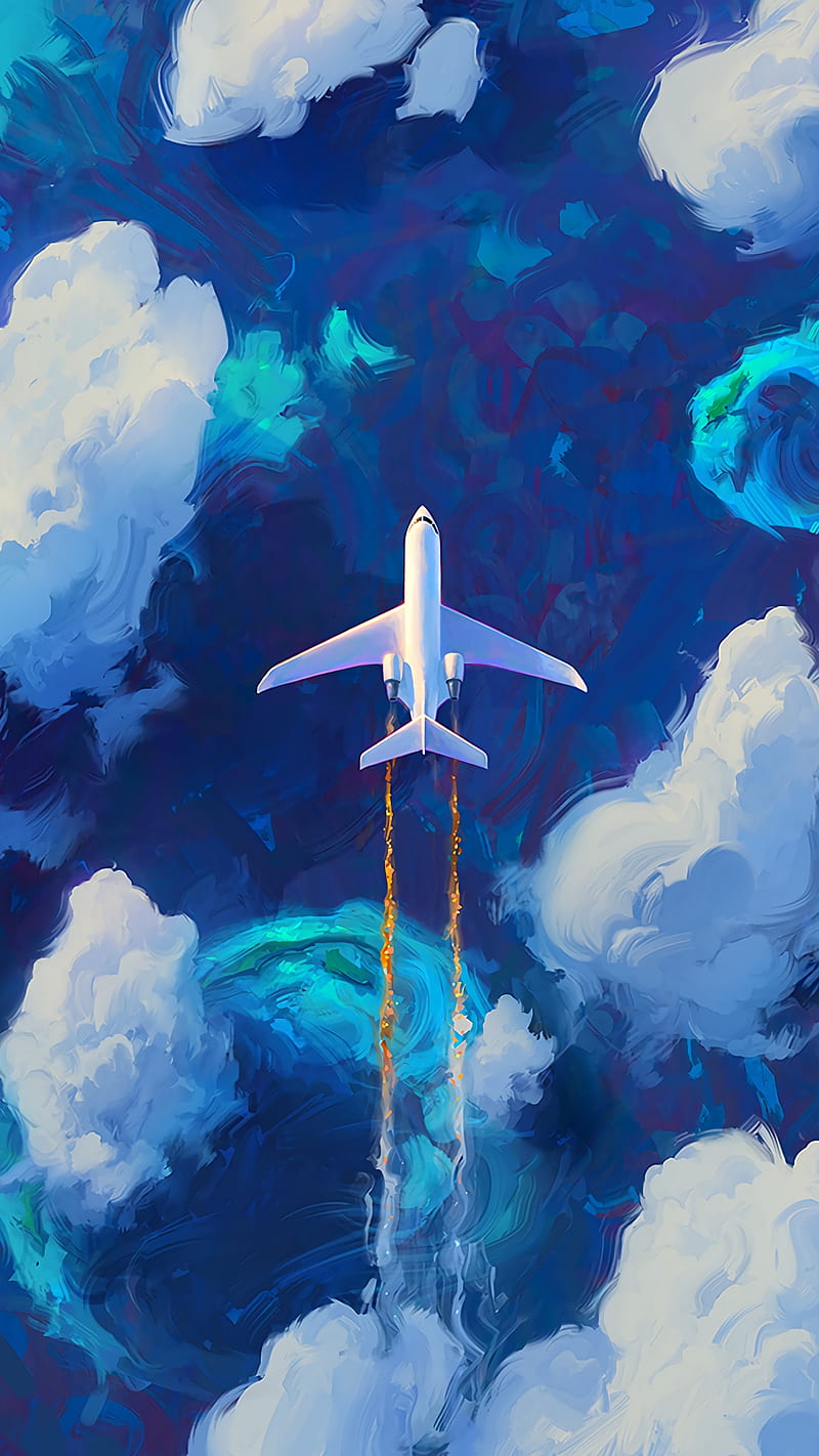 Artistic plane in the Sky , clouds, flight, art, aeroplane, HD phone wallpaper