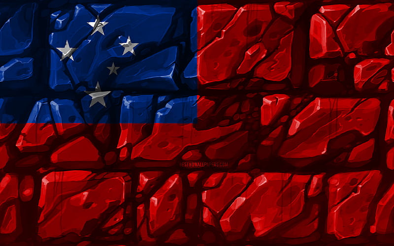 Samoa flag, brickwall Oceanian countries, national symbols, Flag of Samoa, creative, Samoa, Oceania, Samoa 3D flag, HD wallpaper