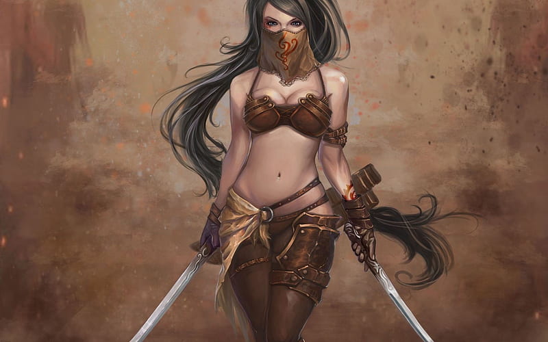 Barbarian, cool, girl, anime, drawing, deathly, HD wallpaper