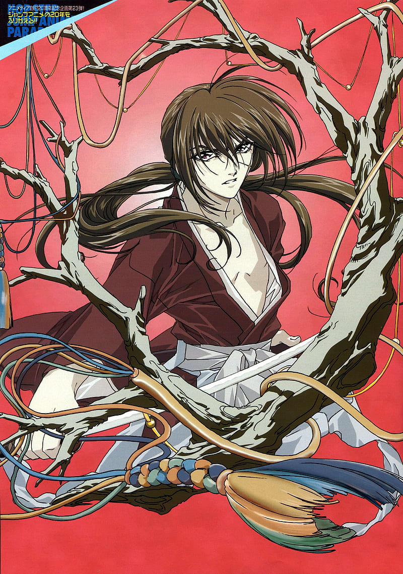 anime, Rurouni Kenshin, anime boys, brunette, long hair, HD phone wallpaper