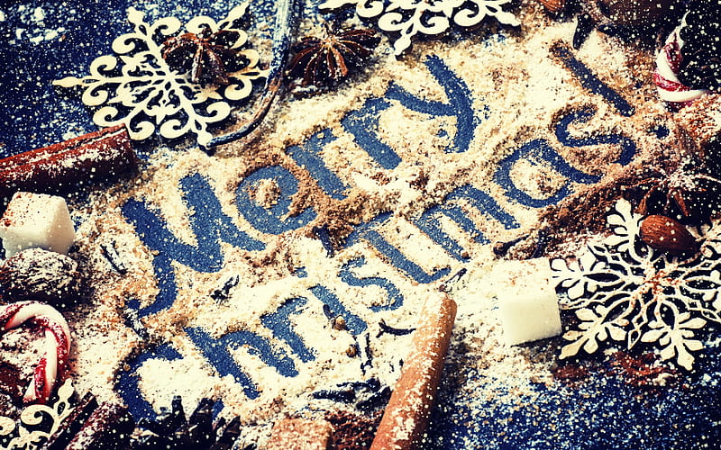 Merry Christmas, cinnamon, snowflakes, candy, Christmas, xmas decorations, Merry Xmas, HD wallpaper