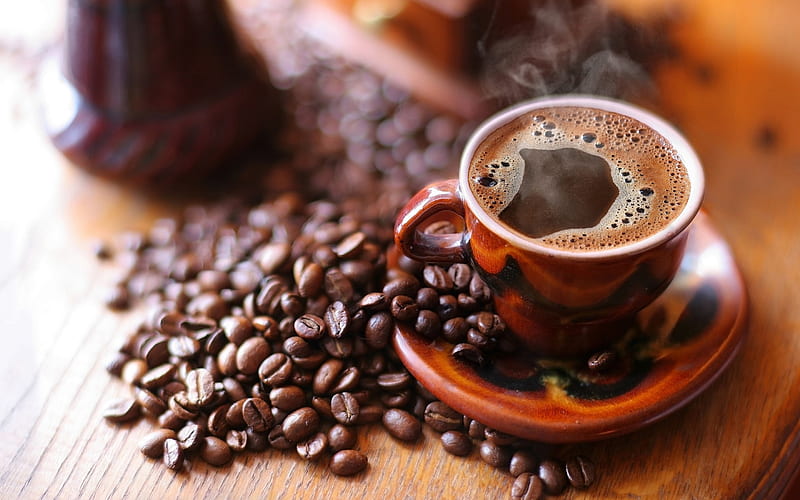 Hot Black Coffee, brown, drinks, black coffee, brown cup, black, hot coffee, coffee beans, coffee bean, brown cups, coffee, cup, hot, drink, cups, HD wallpaper