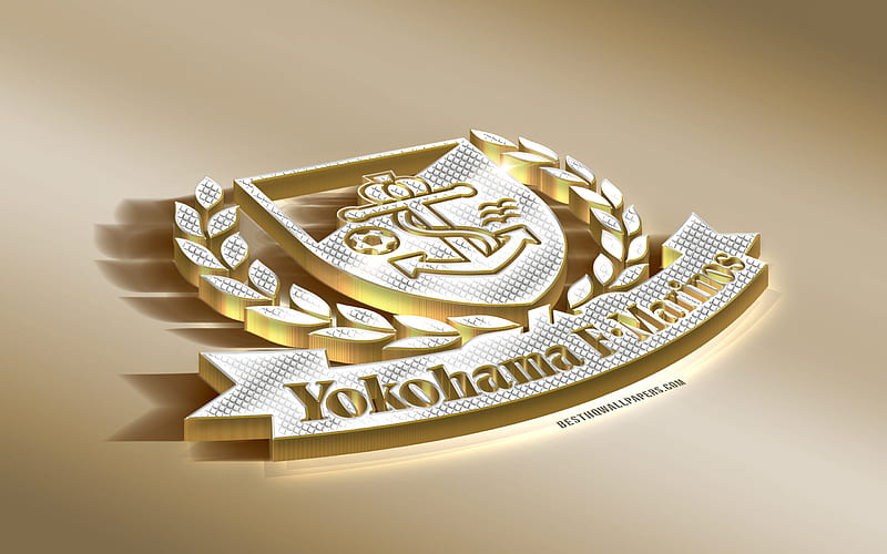 Yokohama F Marinos, Japanese football club, golden silver logo, Yokohama, japan, J1 League, 3d golden emblem, creative 3d art, football, HD wallpaper