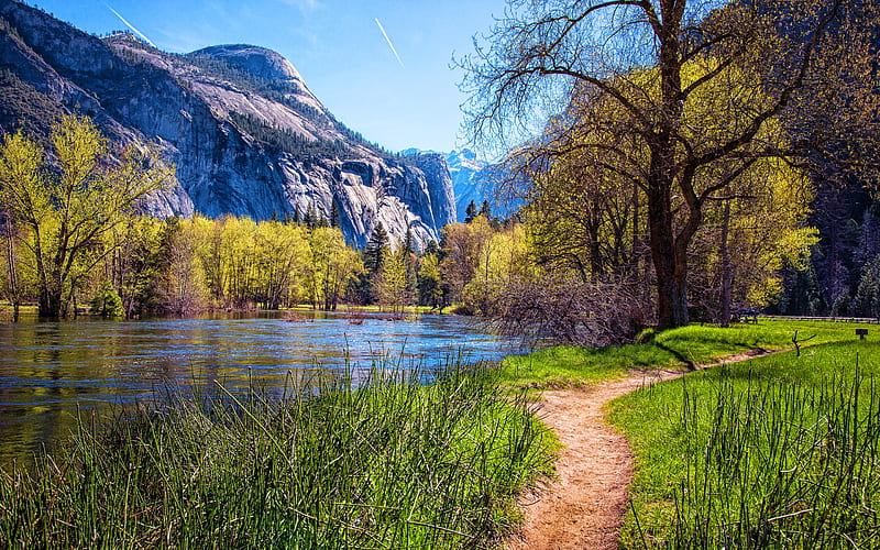 Yosemite National Park, spring, river, California, mountains, beautiful nature, summer, USA, America, american landmarks, HD wallpaper
