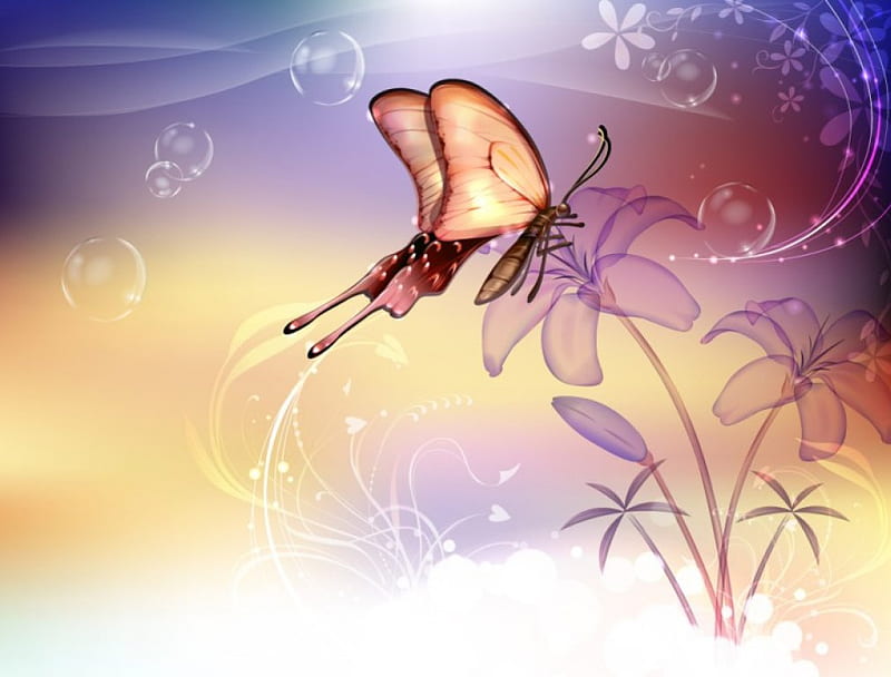 Butterfly Effects, bubbles, flowers, purple, butterfly, HD wallpaper |  Peakpx